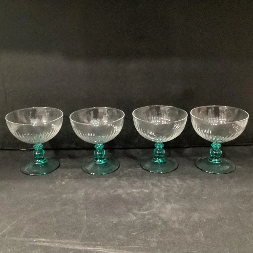 Cristal D'Arques Country‎ Manor Champagne Coupes, Set of 4, Turquoise Stemware